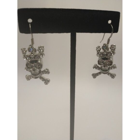 Skull & Crossbones Earrings With Rhinestones - Picture 1 of 5